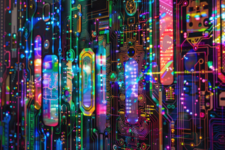 Futuristic electronic circuit board close-up. 3d renderingの素材