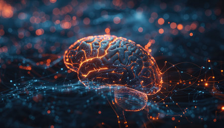 3d illustration of human brain with glowing dot connection. Artificial intelligence conceptの素材