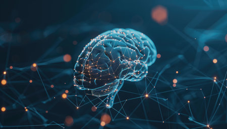 3d illustration of human brain and connection lines on black background. artificial intelligence conceptの素材