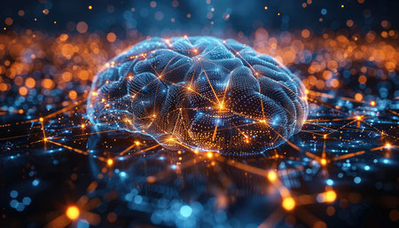 3D rendering of artificial intelligence concept. 3D illustration of human brain with network connections.の素材