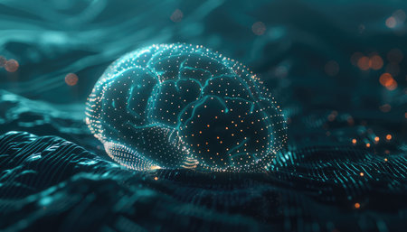 3D illustration of human brain with glowing dots and lines. Artificial intelligence conceptの素材
