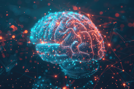 3D illustration of a human brain with connected lines and dots. Artificial intelligence conceptの素材
