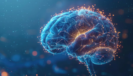 3d illustration of human brain with neurons and nervous system over dark backgroundの素材