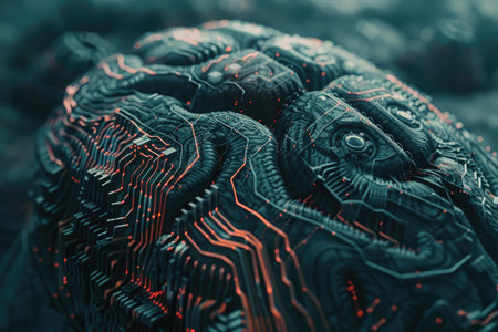 3d illustration of abstract computer circuit board with human brain. Artificial intelligence conceptの素材