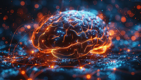 3d render of human brain with glowing particles. Artificial intelligence conceptの素材