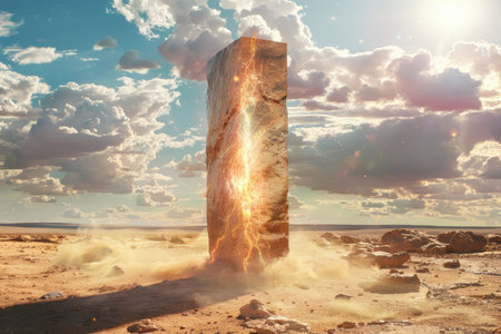 Stone column in the desert. 3d illustration. Elements of this image furnished by NASAの素材