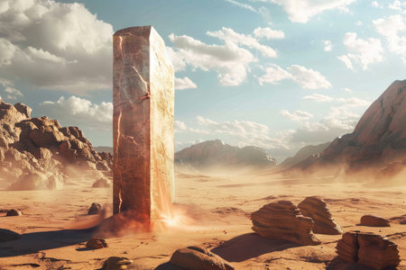 Stone pillar in the desert of Wadi Rum. 3d renderingの素材
