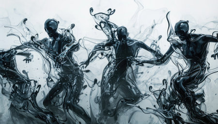 Black ink in water. Ink swirling in water. Abstract background.の素材
