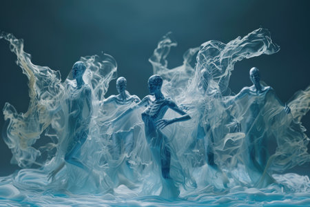 Dancing figures in water. 3d rendering. Computer digital drawing.の素材