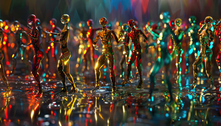 Group of people dancing in disco club. Conceptual image of carnival.の素材