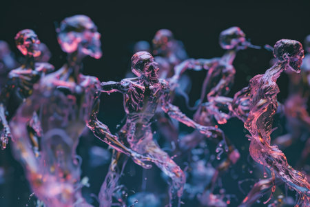 Water splashes on a black background. Colorful abstract background.の素材