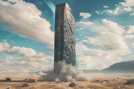 Stone pillar in the desert. 3d illustration. Elements of this image furnished by NASAの素材