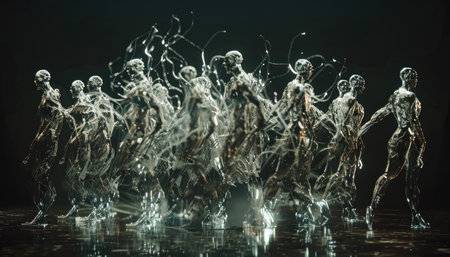 3d rendering of a group of people in the water with light effectsの素材