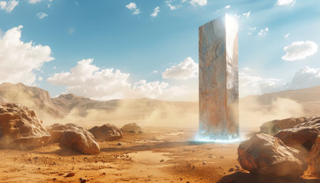 Mystical stone door in the desert. 3D Renderingの素材
