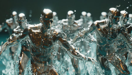 3d rendering of a group of people in a water fountain.の素材