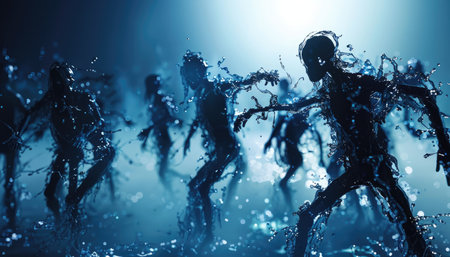 Silhouette of an alien in the water. 3d renderingの素材