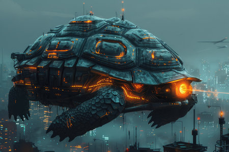 Futuristic Alien Spaceship in Futuristic City. 3D Renderingの素材