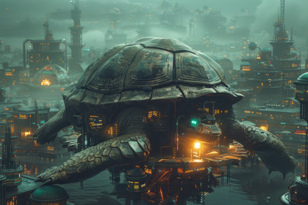 Futuristic city in the form of a tortoise. 3d renderingの素材