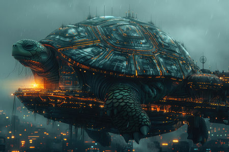 3D rendering of a fantasy planet in the form of a turtleの素材