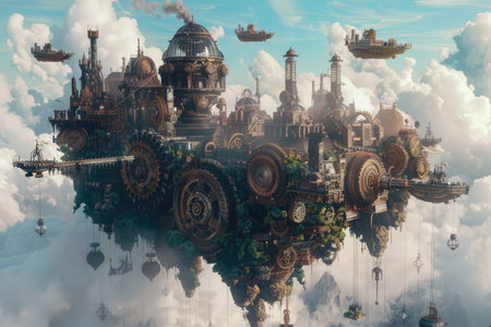 Fantasy Landscape with Fantasy City. 3D Rendering.の素材