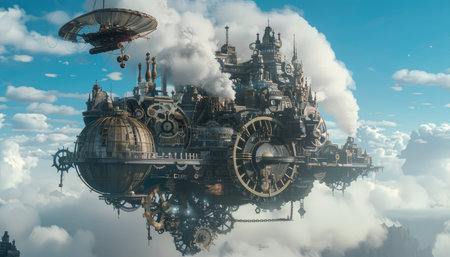 Fantasy alien planet in the clouds. 3d render illustration.の素材