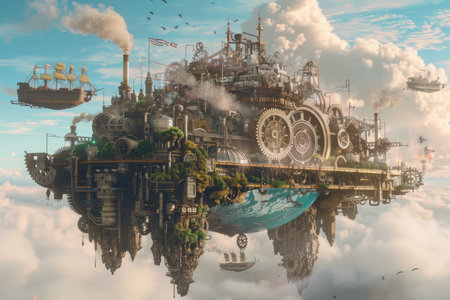 Fantasy Landscape with Alien Planet - 3D Illustration.の素材