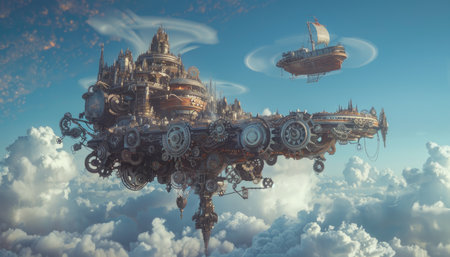 Futuristic spaceship flying high in the sky. 3d renderingの素材