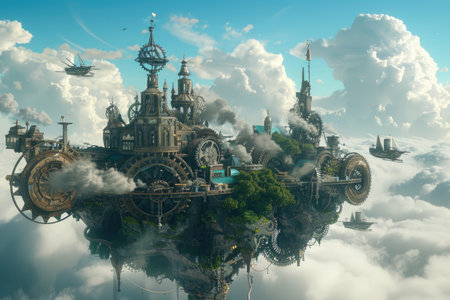 3D rendering of a fantasy alien planet floating in the air.の素材