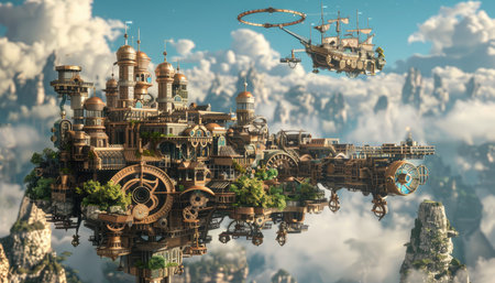 Fantasy alien planet floating in the air. 3d render illustrationの素材