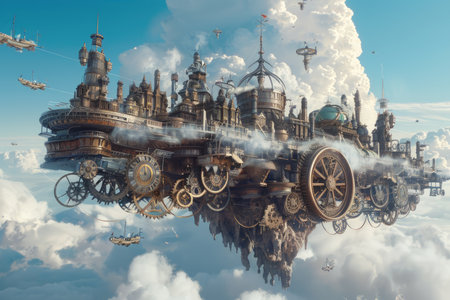 Fantasy alien planet in the clouds. 3d render illustration.の素材