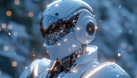 Robot humanoid on blurred background 3D rendering. This is a 3d render illustration.の素材