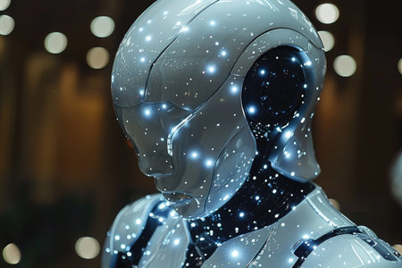 closeup of a robot head in a shopping center, shallow depth of fieldの素材