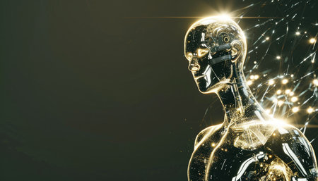 3d rendering of an artificial intelligence robot on a black background.の素材