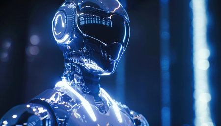 close up of an artificial intelligence robot in a futuristic setting. 3d renderingの素材