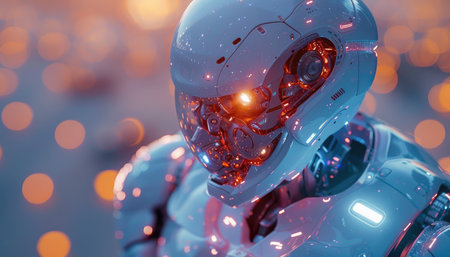 Astronaut in futuristic space suit. 3d rendering. Bokeh background.の素材