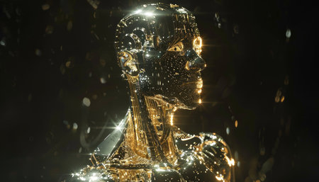 3D Illustration of a Golden Egyptian Pharaoh with a black backgroundの素材