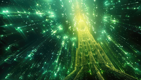 3d rendering of abstract technology digital hi tech concept. glowing particlesの素材