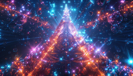 3d rendering of abstract technology concept with glowing particles in cyberspaceの素材