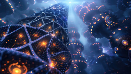 3d rendering of an abstract technology background with particles and light effectsの素材