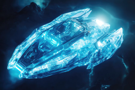 Futuristic spaceship in deep space. Futuristic technology concept.の素材