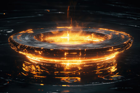 Futuristic background with circles and light effects. 3d renderingの素材