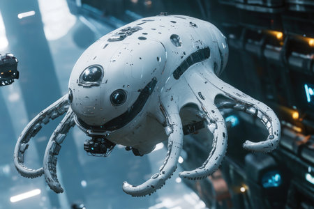 Futuristic robot in the museumの素材