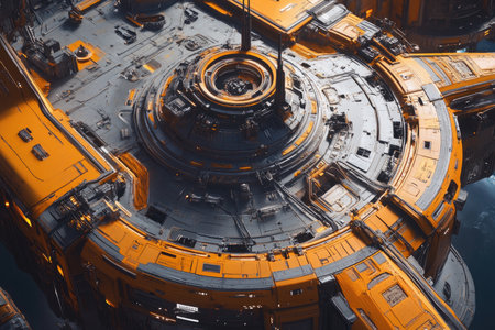 3D CG rendering of space station. High-tech futuristic backgroundの素材