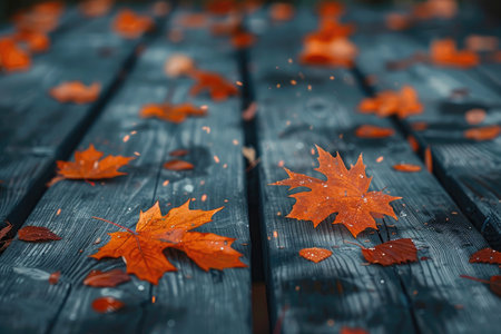 Autumn maple leaves on a wooden background. Autumn concept. Selective focus.の素材