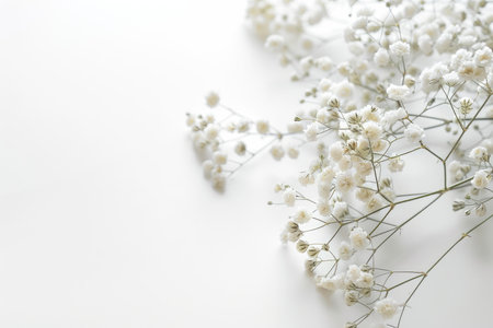 White gypsophila flowers on white background, copy space.の素材