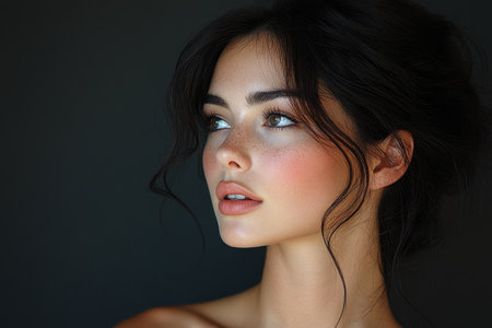 Portrait of a beautiful young brunette woman with natural make-upの素材