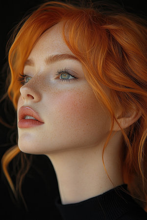 Close-up portrait of beautiful redhead girl with frecklesの素材