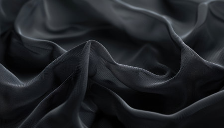 Black fabric with lines, flowing in the wind, close-up, dark background, minimalist style, simple design sense, 3D rendering. --ar 7:4 --v 6 Job ID: 75ba2204-c26a-483d-b25c-08d81f1b0062の素材