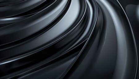 Black background with smooth curved lines, simple and elegant style, dark silver gray and black, 3D rendering, metallic texture, high resolution, symmetrical composition, symetrical lines, high detail, sharp focus, high quality, high definition, high resolution, high detail, high contrast, high luminosity, high dynamic range, high depth of field, wide angle lens, high noise. --ar 7:4 --v 6 Job ID: a6d47ce9-a698-445f-84cc-7fd34576a49bの素材