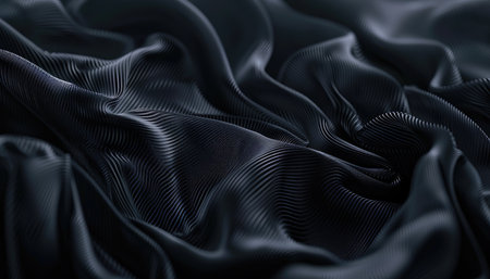 Black fabric with lines, flowing in the wind, close-up, dark background, minimalist style, simple design sense, 3D rendering. --ar 7:4 --v 6 Job ID: bc44c230-bffc-49dc-8e82-a354aa5cd147の素材
